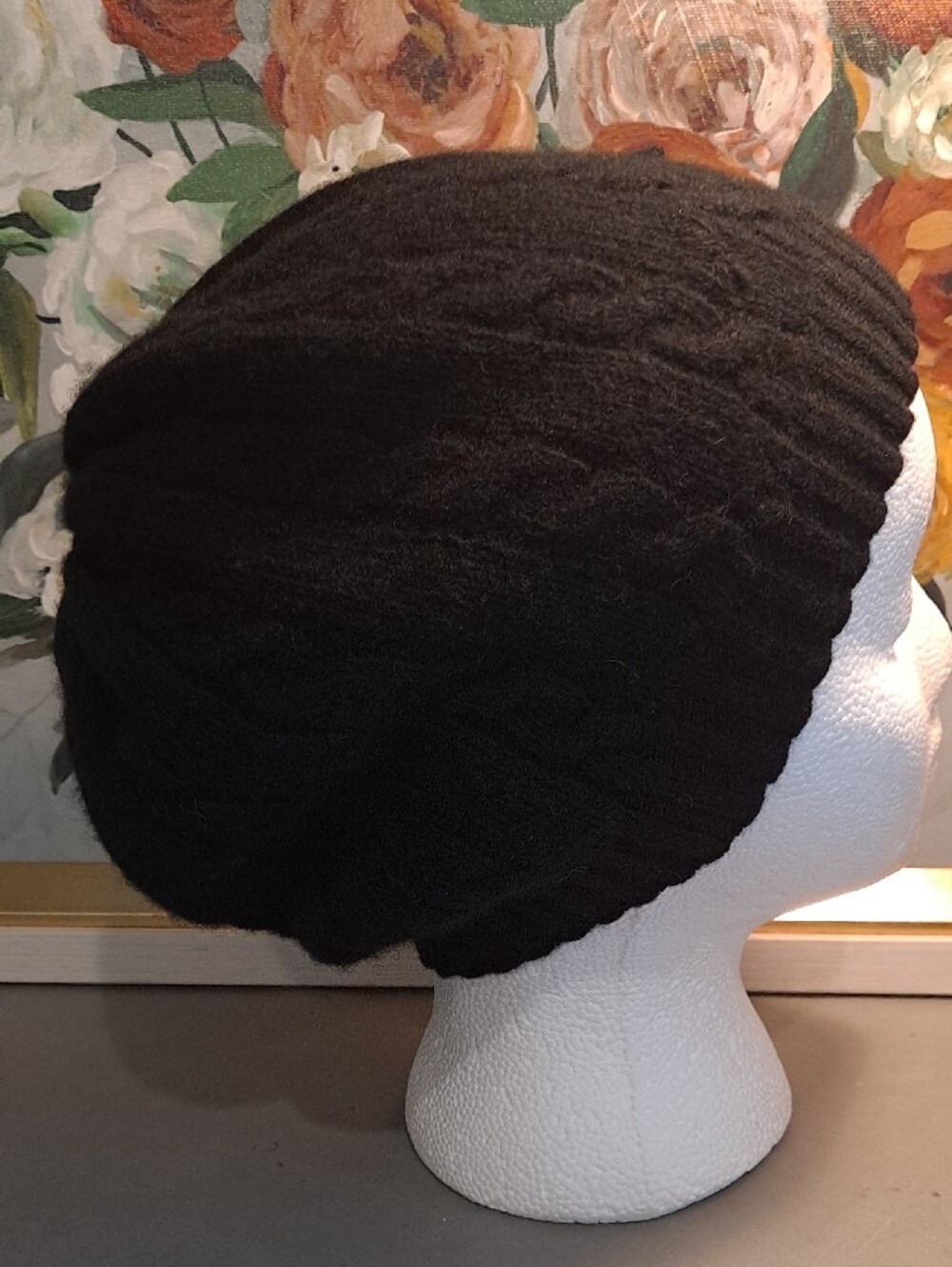 Portolano Italian Made Black 100% Cashmere Cable Knit Slouchy Beanie - Picture 4 of 7
